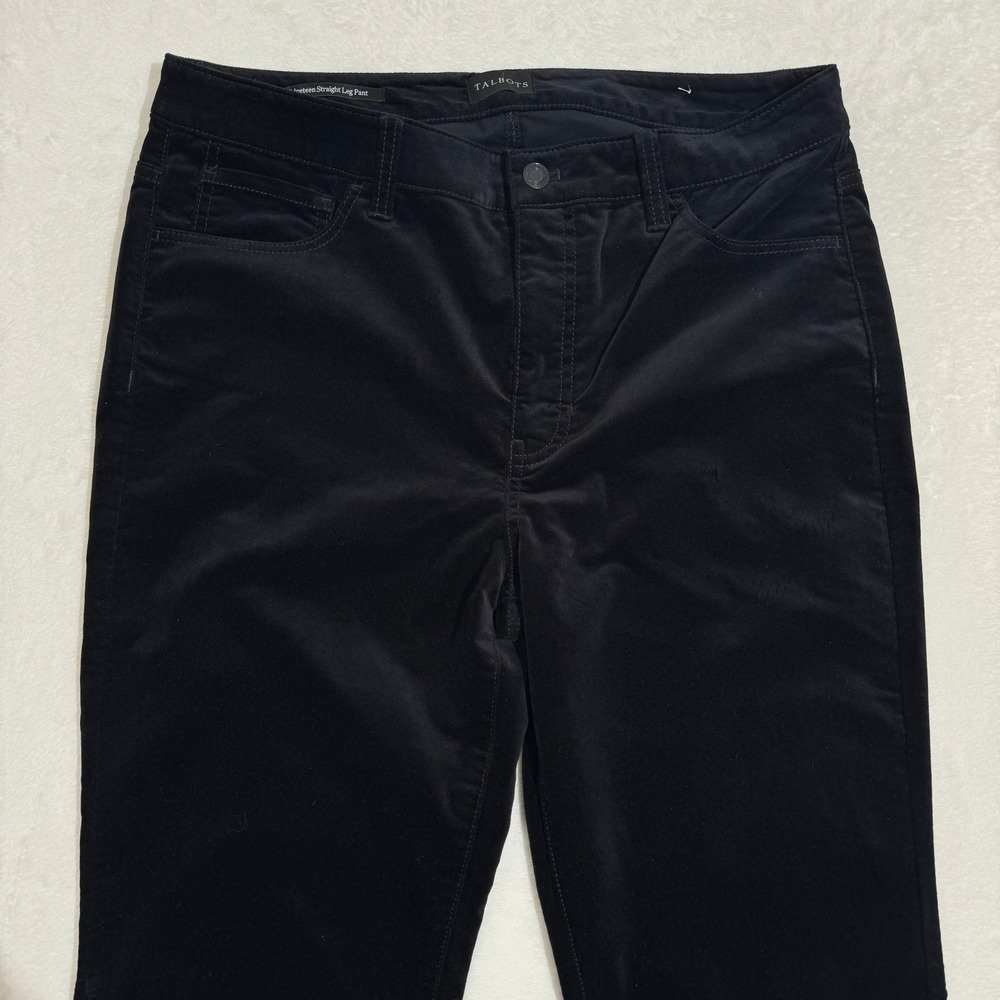 Talbots Velveteen Pants Womens 10 Black Straight Leg High Rise‎ 5-Pocket Stretch - Picture 2 of 11